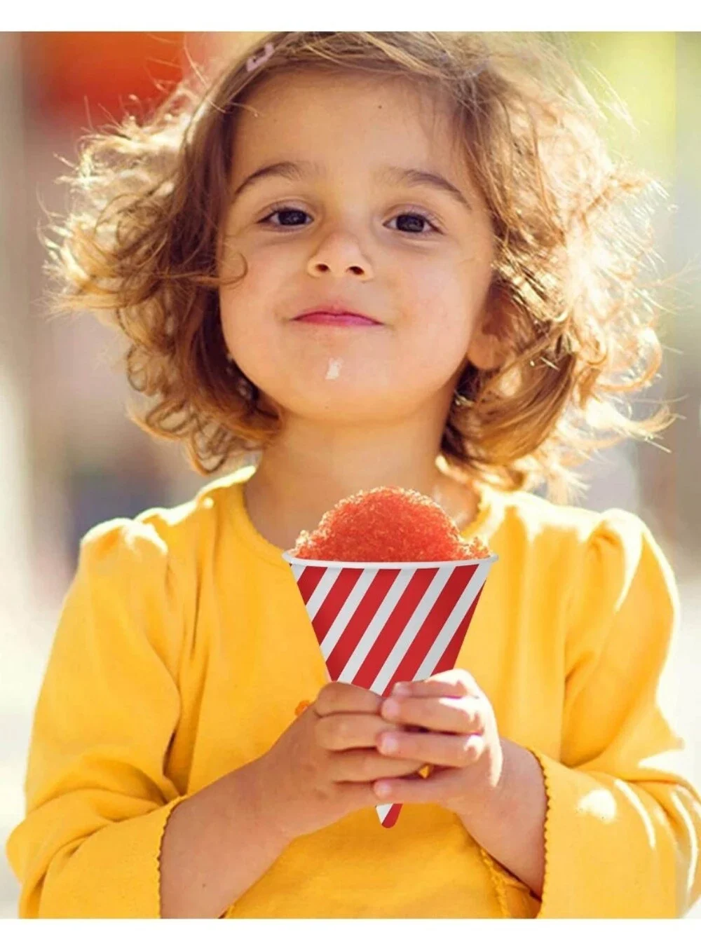 Nostalgia Red and White Stripe Snow Cone Cups with Red Straws - 20 Pack